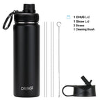 DRINCO 22oz Stainless Steel Sport Water Bottle – Insulated, BPA Free – Black