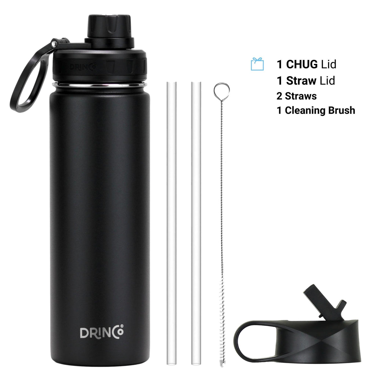 DRINCO 22oz Stainless Steel Sport Water Bottle – Insulated, BPA Free – Black