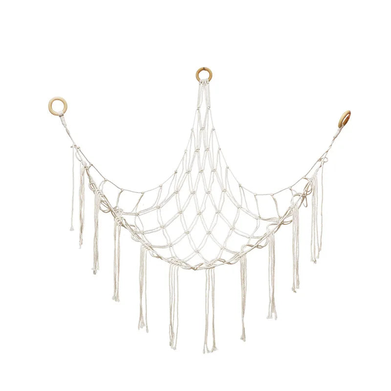Corner Stuffed Animal Storage Hammock – Boho Macrame Toy Net for Kids Room & Nursery