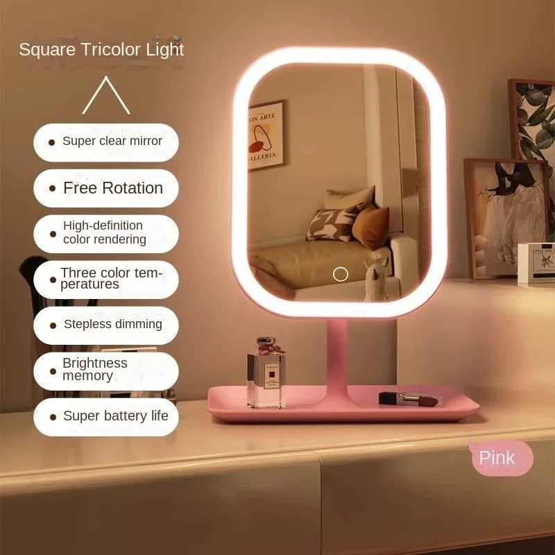 Touch Sensitive USB Rechargeable LED Vanity Mirror Multi Adjustable Lights Portable Cosmetic Mirror for Trip Home Beauty Makeup