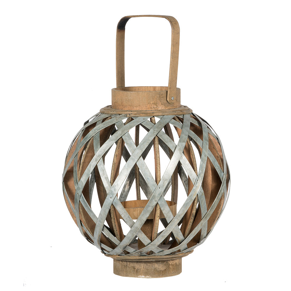 Silver Iron Cage Garden Lantern with Glass Votive Holder – 12.8" Tall