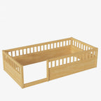 Twin Montessori Floor Bed with High Safety Rails — Natural Pine