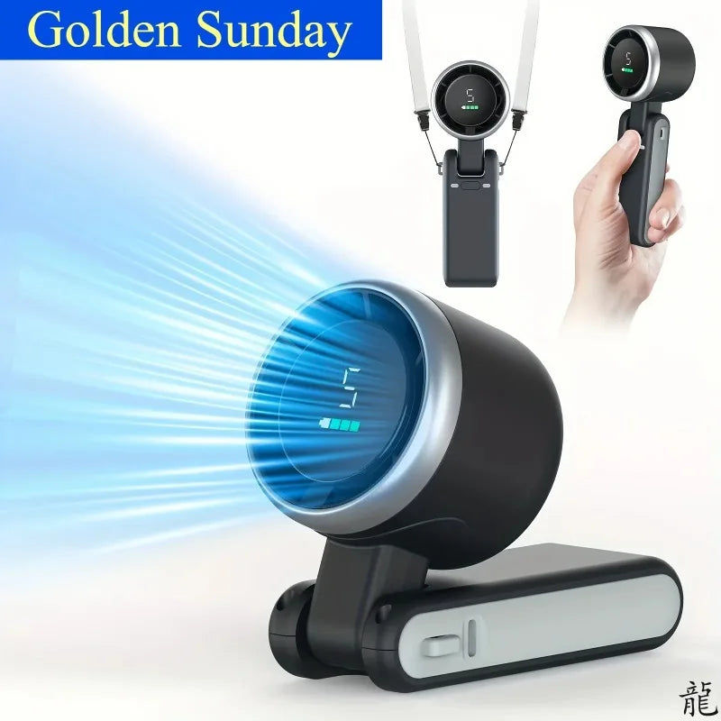 Mini High-speed Handheld Fan Usb Charging Digital Display Portable Desktop Folding Hanging Camping Violent Turbo Fan