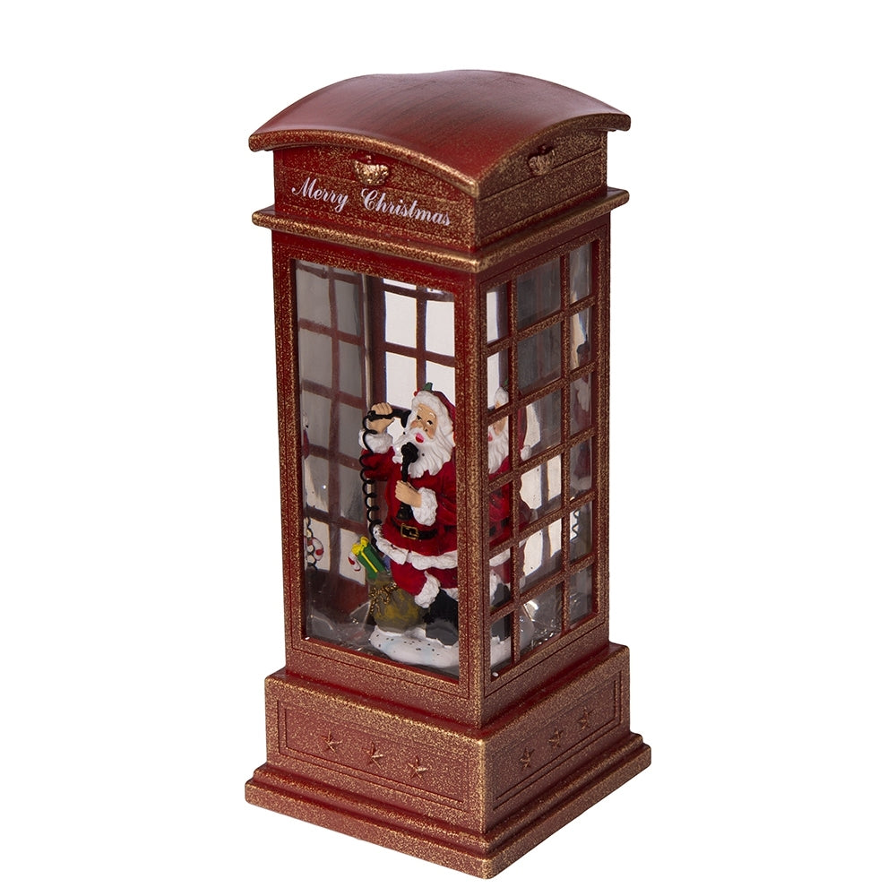 Lighted Christmas Santa Phone Booth – Water-Spinning Holiday Tabletop Decor