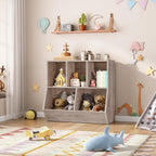 Kids Bookshelf & Toy Storage Cabinet — 35" Wide, Greige