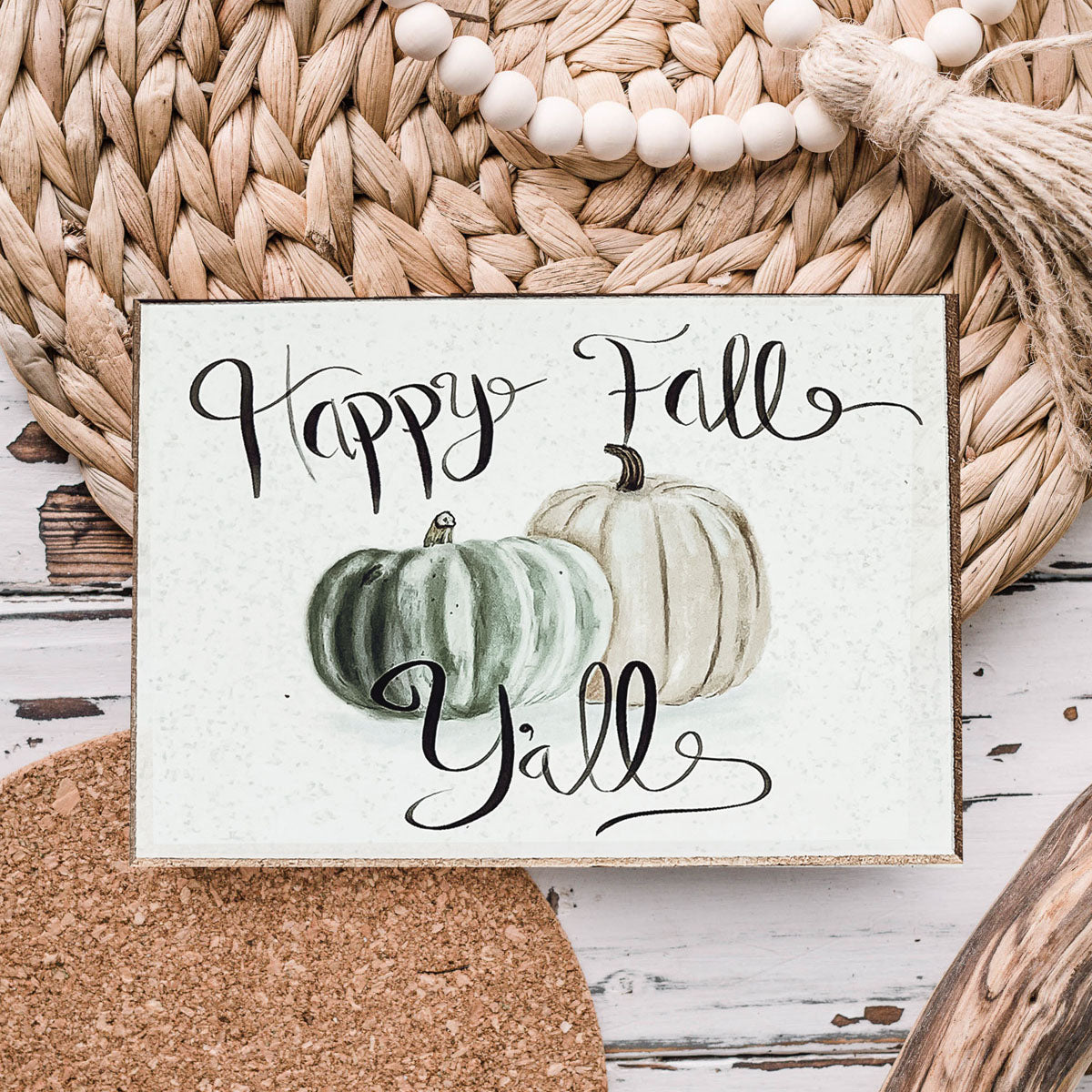 Happy Fall Y’all Wooden Sign – Pastel Farmhouse Autumn Wall Decor, 6"x4"
