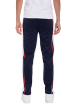 Men's Tricot Striped Track Pants – Navy, Elastic Waist, S–2XL