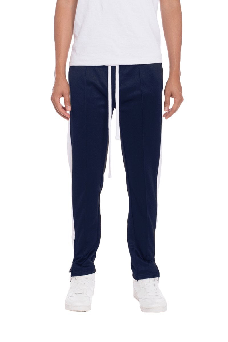 Men's Tricot Striped Track Pants – Navy, Elastic Waist, S–2XL