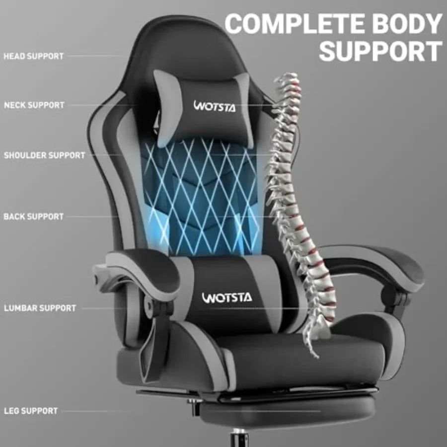 Ergonomic Gaming Office Chair with Footrest, Racing Design in Black for Enhanced Comfort and Support
