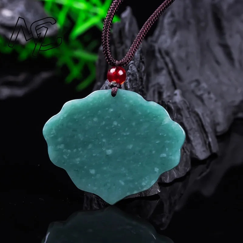 Real Burmese A Emerald Jade Blue Water Ruyi Lotus Pendant Amulets Natural Emerald Jewelry Gifts Certificate Sweater Chain Women