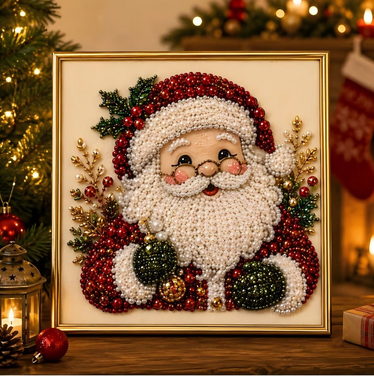 Santa Claus Pearl Diamond Painting Art Kit DIY Hand Painting Christmas Decorative Picture of Festive Atmosphere Gifts