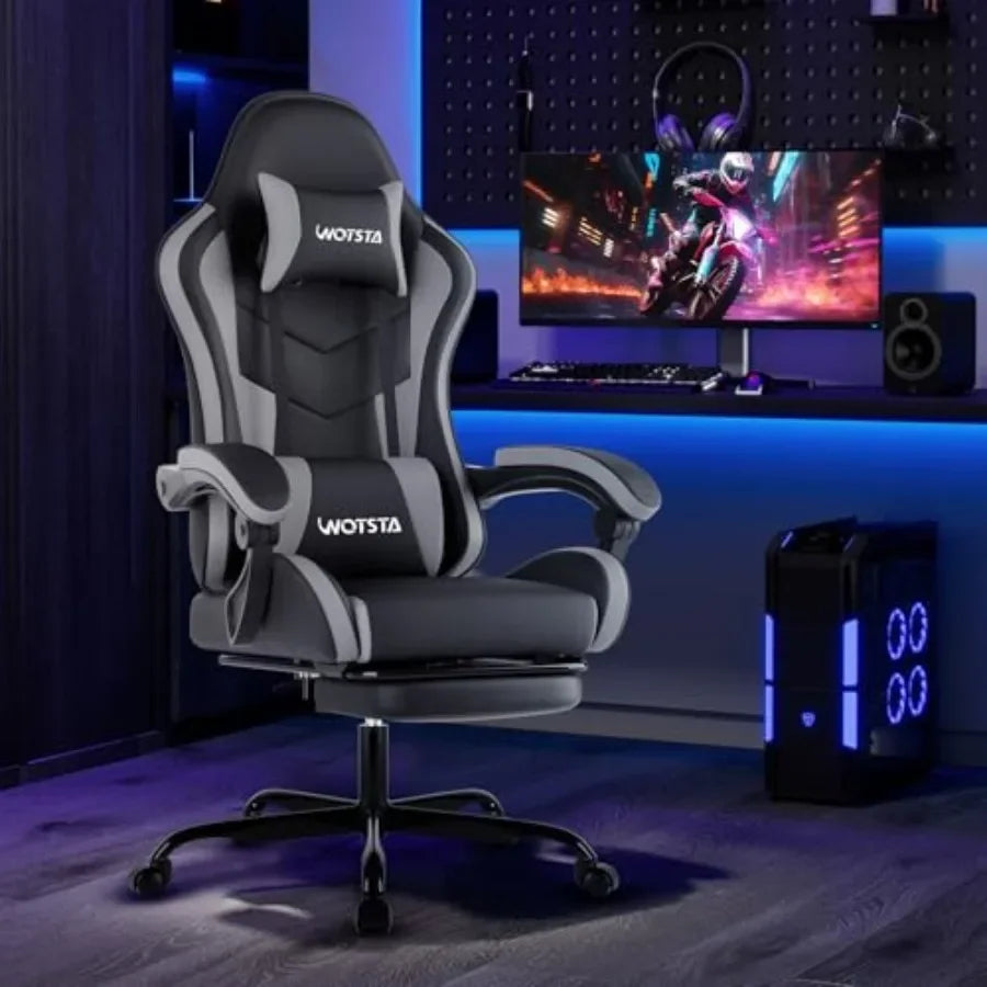 Ergonomic Gaming Office Chair with Footrest, Racing Design in Black for Enhanced Comfort and Support