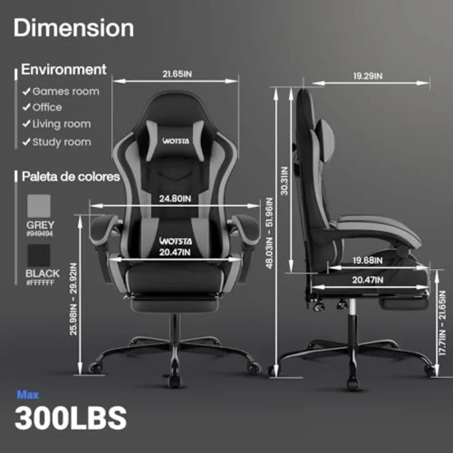 Ergonomic Gaming Office Chair with Footrest, Racing Design in Black for Enhanced Comfort and Support