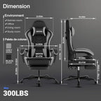 Ergonomic Gaming Office Chair with Footrest, Racing Design in Black for Enhanced Comfort and Support