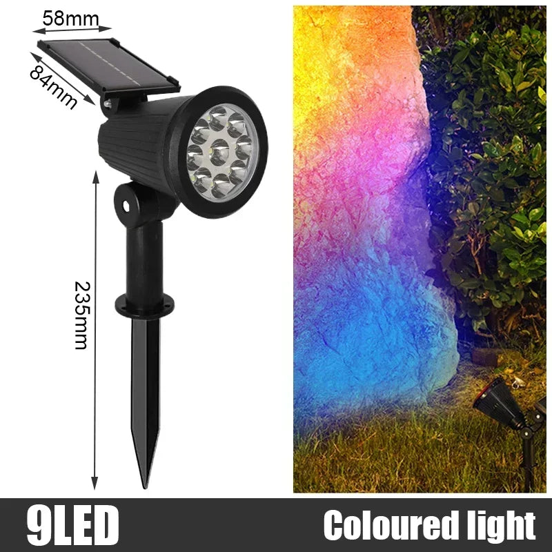 9 LED RGB Solar Spot Lights Outdoor – IP65 Waterproof Color-Changing Landscape Lights