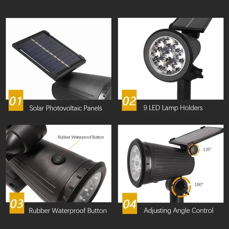 9 LED RGB Solar Spot Lights Outdoor – IP65 Waterproof Color-Changing Landscape Lights