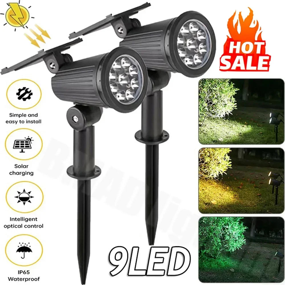 9 LED RGB Solar Spot Lights Outdoor – IP65 Waterproof Color-Changing Landscape Lights